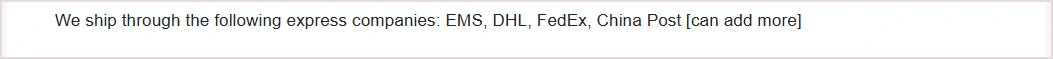 Fragment strony Oopbuy z listą przewoźników EMS, DHL, FedEx, China Post i dopiskiem can add more
